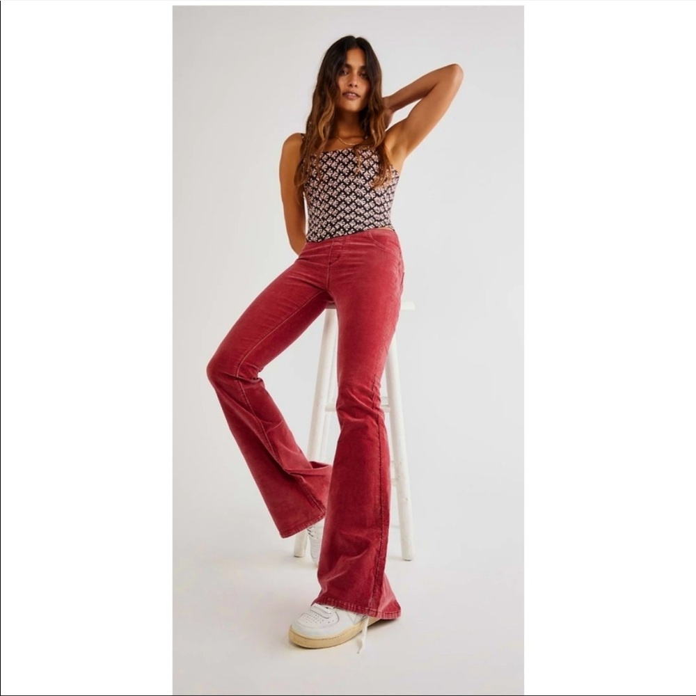 Free People Red Corduroy Flare Jeans